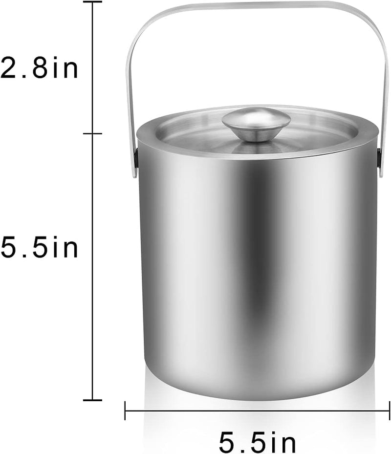 LUCKYGOOBO Mini Stainless Steel Ice Bucket Portable Double Wall Ice Bucket with Tong, Hotel Bucket/Champagne Bucket/Beverage Bucket,Size 1.3 Liters 5.5 x 5.5 in,Serveware for Party,Event,and Camping.