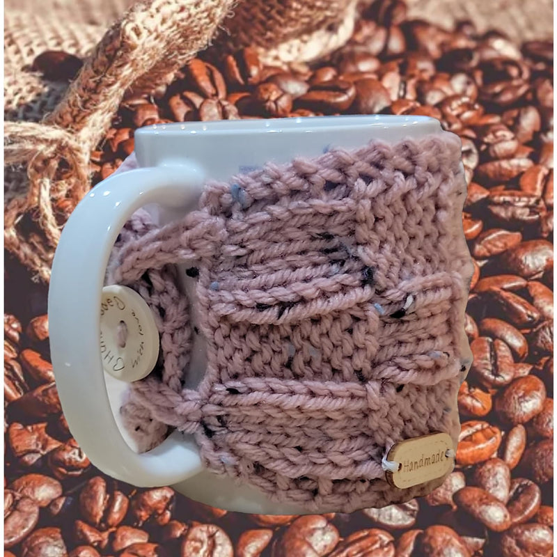 Set of 2 coffee cozy,reusable sleeve for coffee and tea cups, sweater wrap for mugs, Rose and aqua cozy coffee sweater for mugs