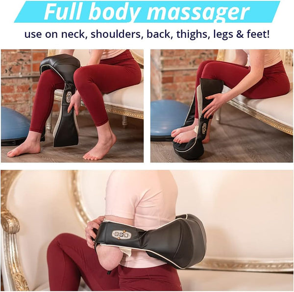 3-in-1 Neck Shoulder Back Massager – Deep Tissue Shiatsu Massage with Heat – Deep Kneading Stress Relief for Back Pain