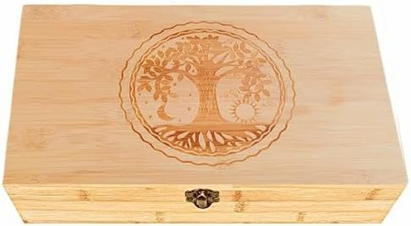 Beyond Your Thoughts Bamboo Tea Box Father's Day Gift Tea Chest Adjustable 16 Compartments Tea Storage Holder Organizer with Latching Lid Leaves