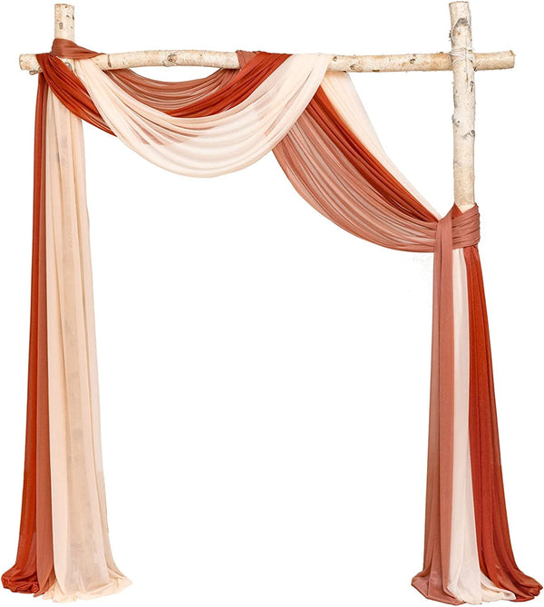 Wedding Arch Draping Fabric - 3 Panel Chiffon Swag Set 30 x 20ft - Peach  Coral Terracotta Decor
