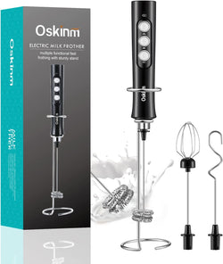 Oskinm Milk Frother Handheld with 3 Stainless Steel Whisks, USB Rechargeable Electric Foam Maker, Drink Mixer with 3 Speeds for Coffee, Bulletproof Coffee, Latte, Matcha