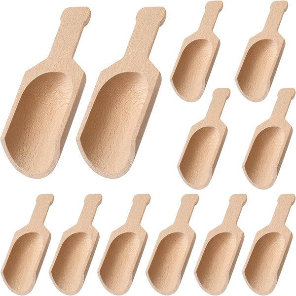 12 Pieces Mini Wooden Scoops for Canisters Small Bath Salt Scoops Mini Wood Coffee Spoon Washing Powder Scoops for Spices Tea Beans Sugar Scrubs Bath Salts Cooking 1.2 x 3.2 Inches