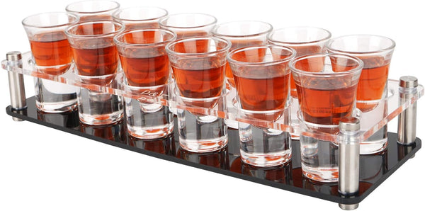 D&Z 1 Ounce Shot Glass Set with Tray, 12 Shot Glasses for Tequila/Vodka/Whiskey/Cocktail, Unique and Convenient Serving Tray - Easily Organize More Attractive Gatherings, Ideal 21st Birthday Gifts