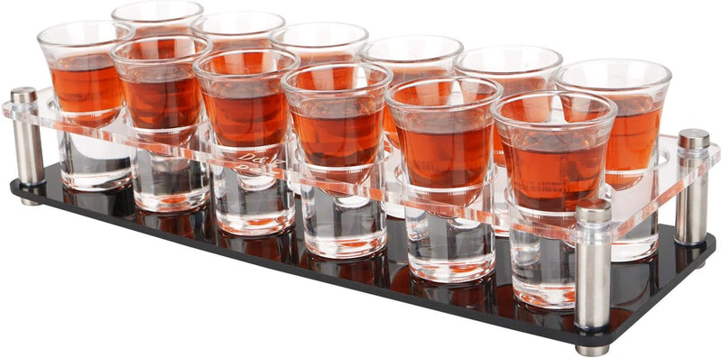 D&Z 1 Ounce Shot Glass Set with Tray, 12 Shot Glasses for Tequila/Vodka/Whiskey/Cocktail, Unique and Convenient Serving Tray - Easily Organize More Attractive Gatherings, Ideal 21st Birthday Gifts