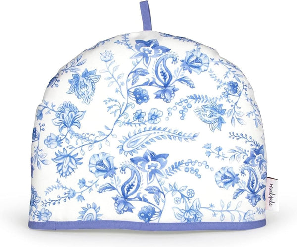 Muldale Large Tea Cozy for Teapot British - 100% Cotton Extra Thick Wadding Tea Pot Cover Designed in England - Teapot Koozie - Insulated Teapot Cozy for English Tea Sets - Vintage Blue Floral