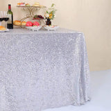 Glitter Silver Sequin Tablecloth for Party Wedding Banquet 60X102 Inch Sparkly Rectangle Table Cloth Cake Table Cover Linen