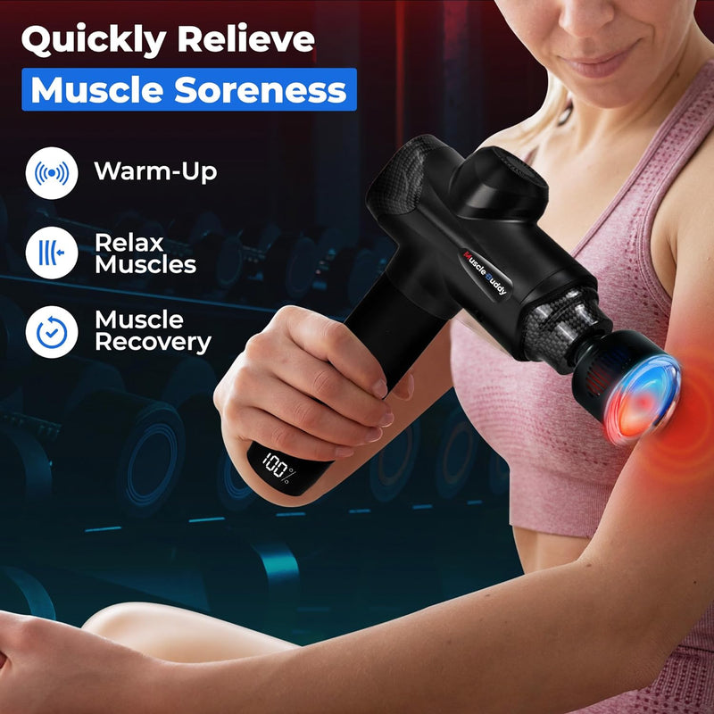 MuscleBuddy Massage Gun Deep Tissue with Heat and Cold Head Therapy, 6 Temperatures and 20 Levels, Handheld Deep Tissue Muscle Massager Gun with Portable Case, 10 Heads Massage Tools (Black)