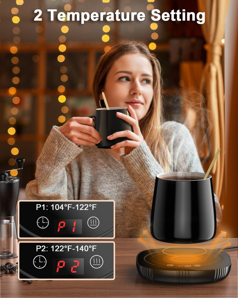 Mug Warmer with Mug, Coffee Cup Warmer with Auto Shut Off, Smart Coffee Mug Warmer with 2 Temp Settings, 1-12H Time Setting, LCD Display, Coffee Warmer for Desk, Office, Birthday