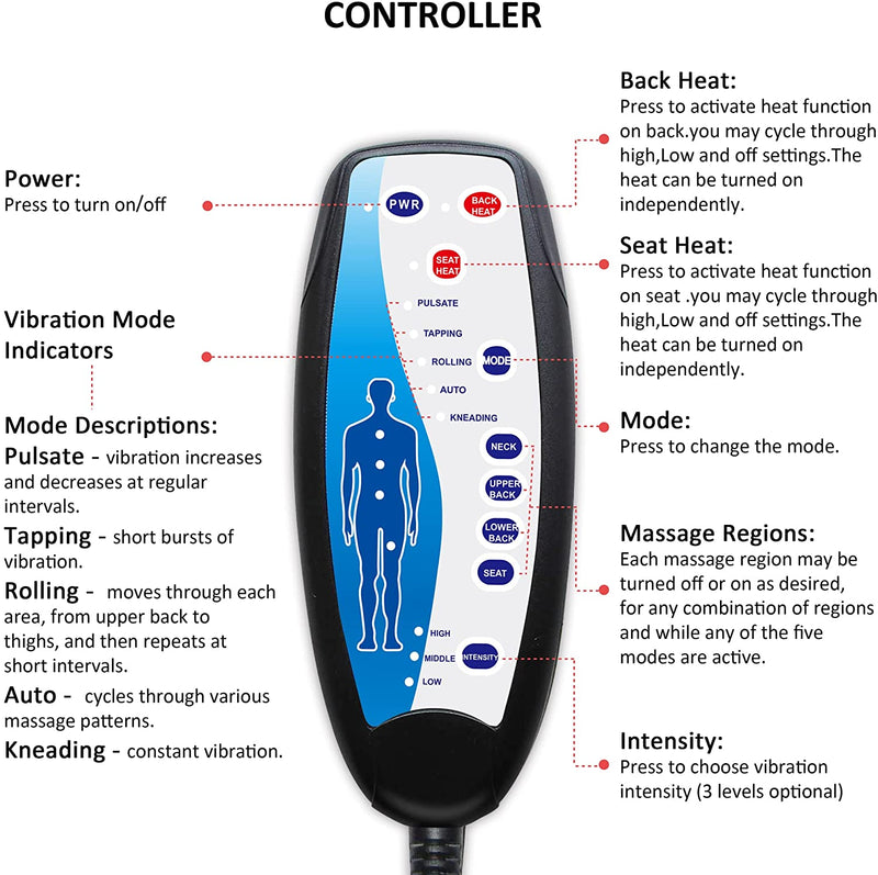 COMFIER Back Massager with Heat, 10 Motors Vibration Seat Massager, Chair Massage Pad, Heated Chair Pad, Chair Warmer,Gifts for Elderly, Mom, Dad (Gray)