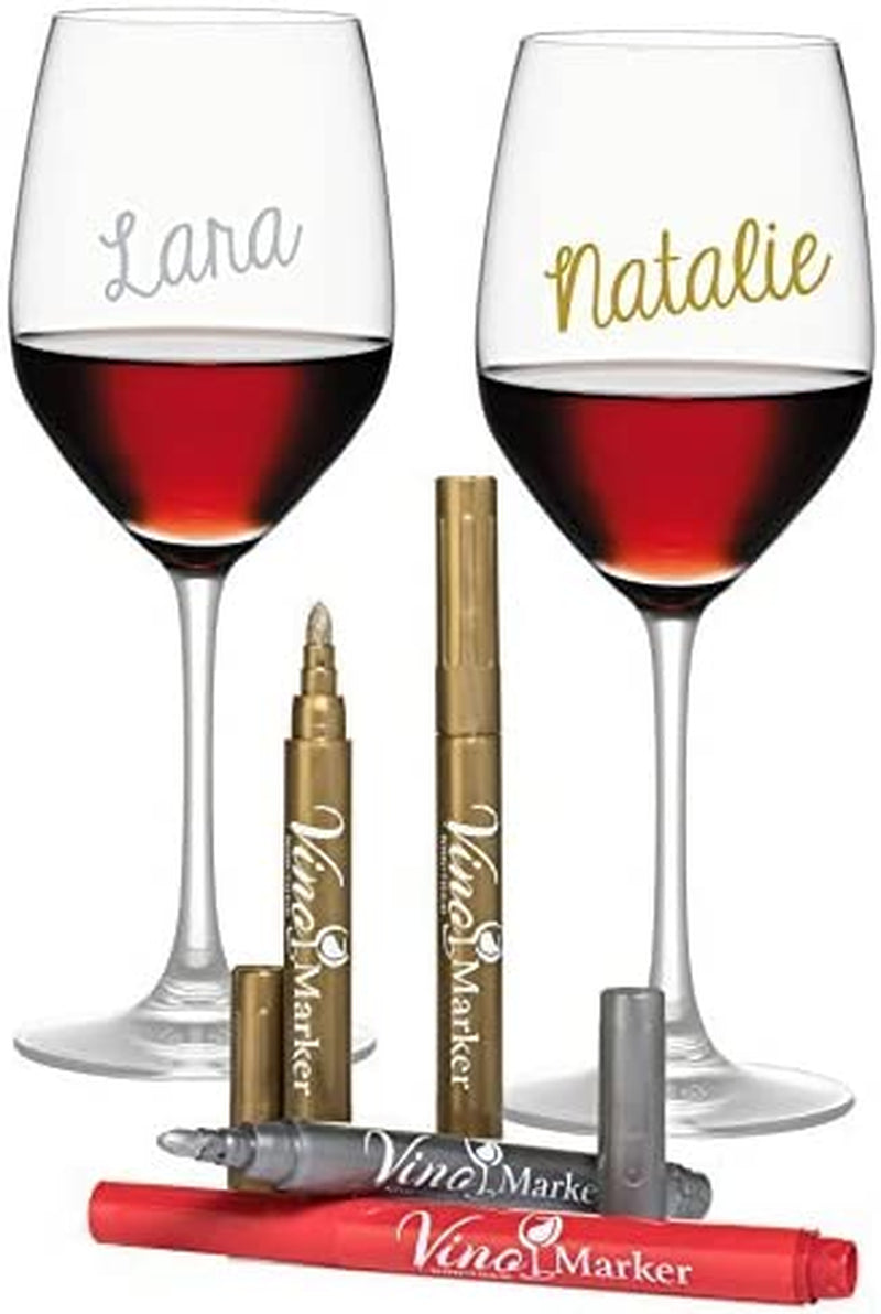 Vino Marker Wine Glass Pens Washable Drink Markers - Perfect For Holiday Parties, Home Bar Accessories, Bachelorette Party Favors, Wine Tasting Decorations or Any Event