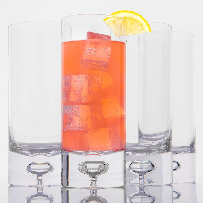 LEMONSODA Crystal Bubble Base Collins Glass Highball Tumbler - Set of 4-12OZ - Heavy Weighted Bottom - Unique Design Great for Water, Juice, Beer, Cocktails, and More