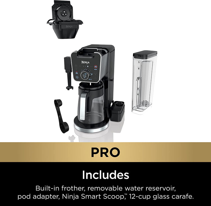 Ninja CFP301 DualBrew Pro Specialty 12-Cup Drip Maker with Glass Carafe, Single-Serve Grounds, compatible with K-Cup pods, with 4 Brew Styles, Frother & Separate Hot Water System, Black