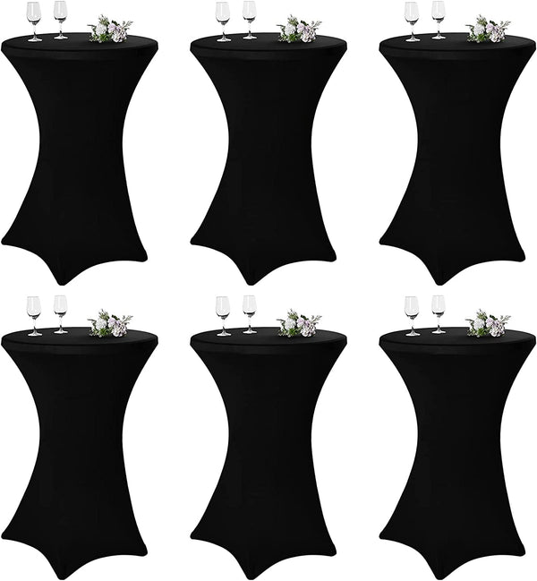 6 Pack Spandex Tablecloth - Cocktail Round  Fitted - Black - 32X43 - WeddingPartyBanquet