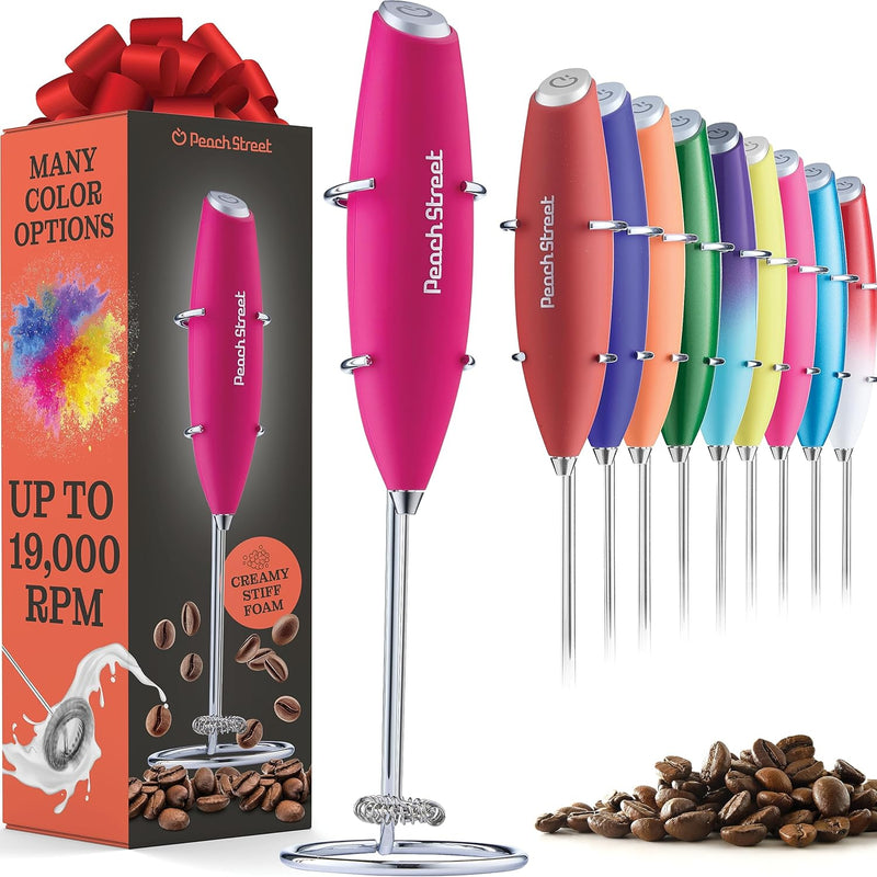 Powerful Handheld Milk Frother, Mini Milk Frother, Battery Operated Stainless Steel Drink Mixer - Milk Frother Stand for Milk Coffee, Lattes, Cappuccino, Frappe, Matcha, Hot Chocolate. Great Gift