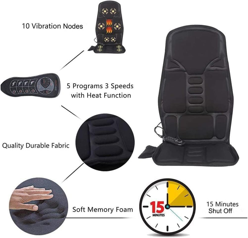 Vibrating-Back-Massager with Heat, Massage-Chair-Pad, Seat Massager Cushion with 10 Vibration Nodes to Release Stress and Fatigue for Home Office Use