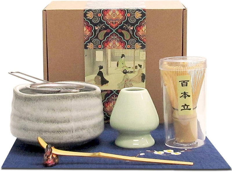 Artcome 12Pcs Japanese Matcha Tea Set, Matcha Bowl, Matcha Whisk, Whisk Holder, Traditional Scoop, Bamboo Brush and Bamboo Screen Handmade Matcha Ceremony Kit For Traditional Japanese Tea Ceremony