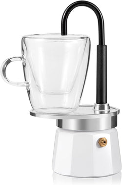 MVPLUE-Mini Express Swiss Single Tube Moka Pot Aluminum Silver，Moka Set includes One Double Wall 3oz Cup,Enjoy delicious coffee in no time