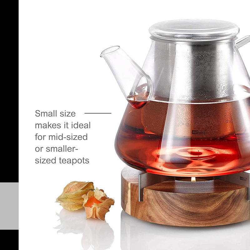 AdHoc Tuto Decorative Teapot and Food Warmer - Portable Food Warmer for Camping and Traveling - Buffet Server and Warmer - Candle Food and Teapot Warmer - Acacia, 6.25"