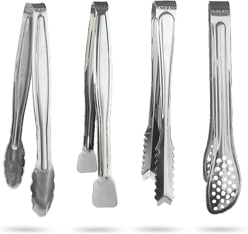 4 pcs Mini Tongs Set - 6 inch Small Tongs for Ice, Appetizers, Desserts, Cocktails - Stainless steel Mini serving ice tongs Golden, Silver Sugar Cube tongs