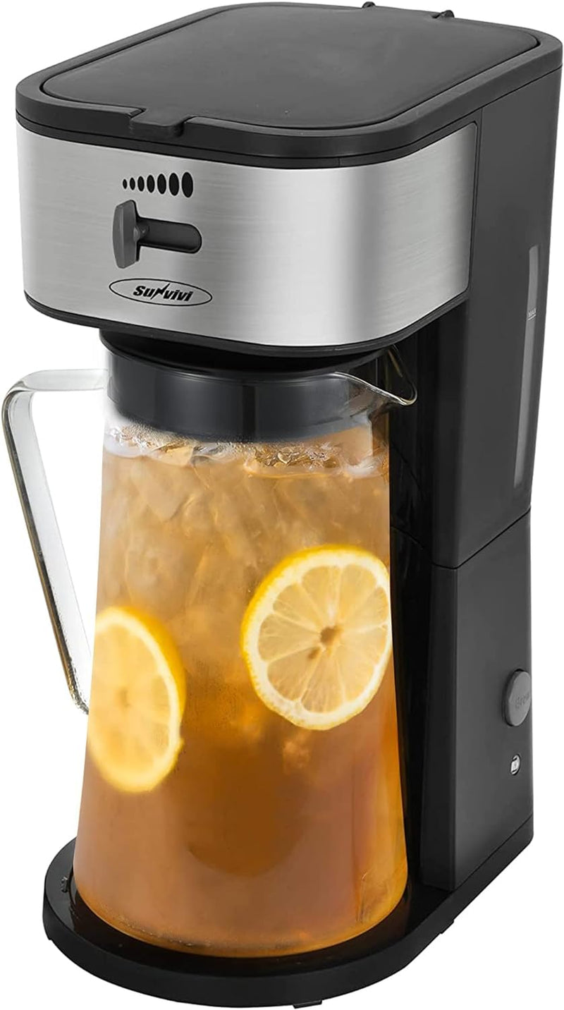 Iced Tea Maker with 88 Ounce Glass Pitcher, Iced Tea Coffee Machine, Tea Makers for Iced Tea, Lattes, Lemonade and Flavored Water, Sliver