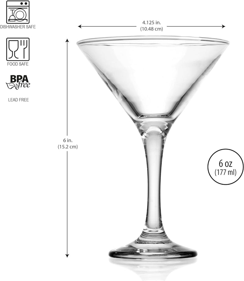 Glaver's Martini Glasses Set of 4 Cocktail Glasses, 6 Ounce Premium Strong Lead-Free Glass, Stemmed Margarita Glasses, For Bar, Martini, And More Dishwasher Safe