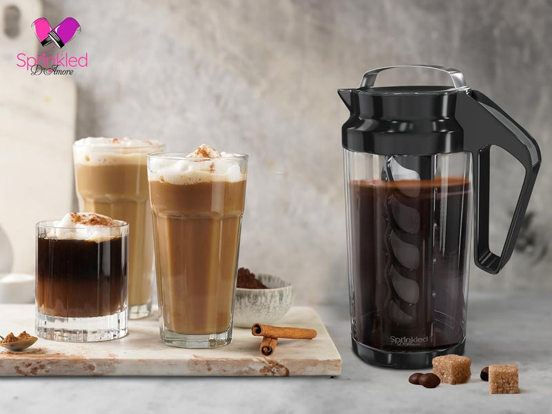 Sprinkled d’Amore Cold Brew Coffee Maker - Premium Iced Coffee Brewer Pitcher Kit for Smooth, Low-Acidity Cold Brew Coffee - Easy to Clean - Incl. Silicon Brush