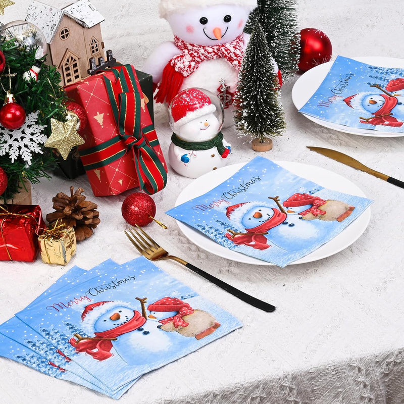 Homlouue 100 Pcs Christmas Guest Napkins, Watercolor Snowman 3 Ply Paper Napkins, Christmas Paper Napkins Disposable for Dinner Cocktail Party Decorations, Xmas Guest Towels Disposable Bathroom