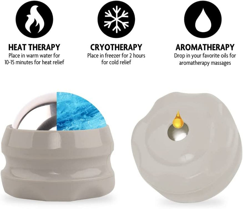 AXiOFiT Cryosphere Cold Massage Roller Ball for Neck Shoulder Back Knee Feet Handheld Stainless Steel Deep Tissue Ice Manual Massager Therapy Ball for Muscle Soreness & Joint Pain - White