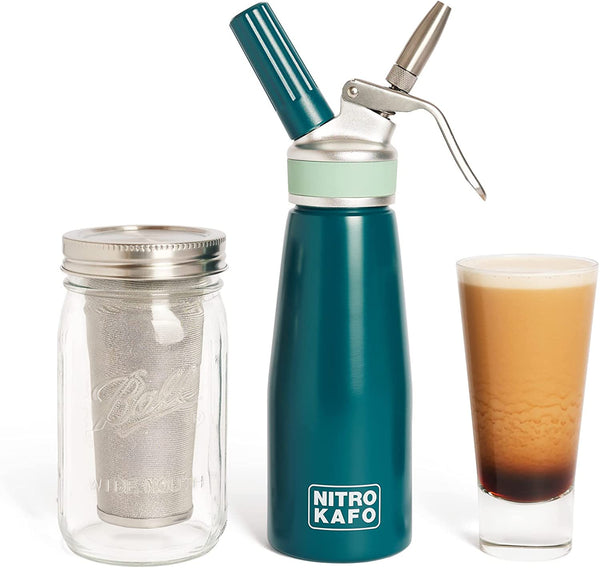 Impeccable Culinary Objects (ICO) NITRO KAFO 0.5L Nitro Coffee Maker, Aluminum Nitro Cold Brew Coffee Maker with Special Nitro Diffuser Nozzle & Cold Brew Maker with Cold Brew Mason Jar, 1 Pint/0.5L