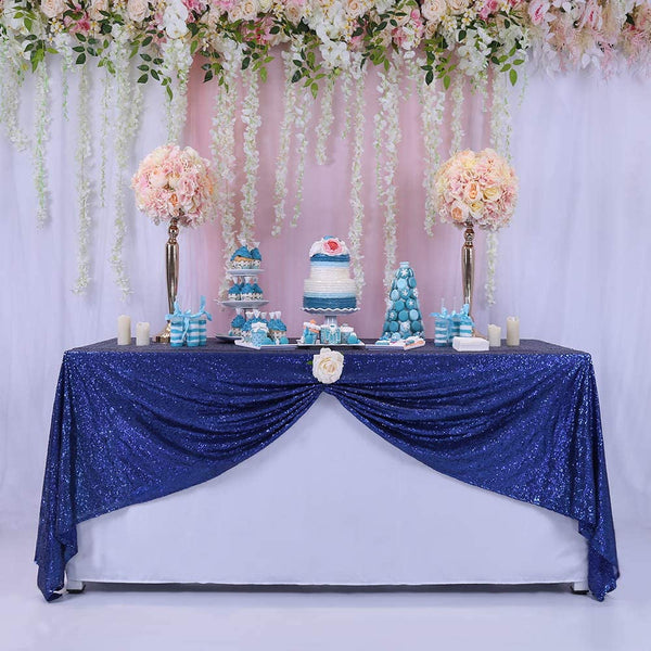 Rectangular Navy Blue Sequin Tablecloth for Wedding - 60X105