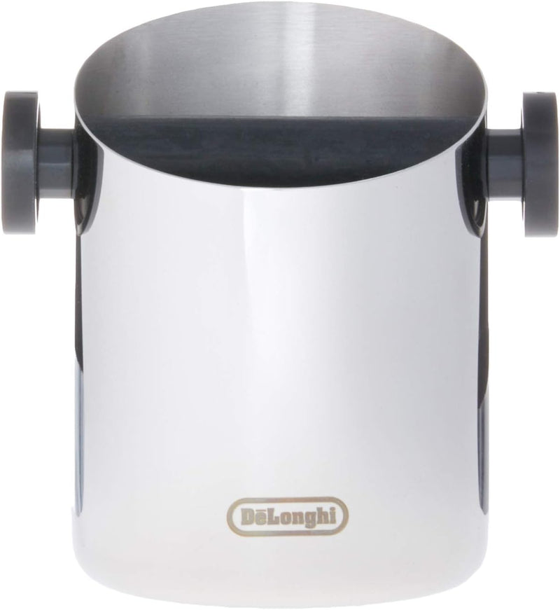 De'Longhi Knock Box for Coffee & Espresso Grounds, Easy & Mess-Free Disposal of Coffee Puck, Removable Bar and Non-Slip Base, Dishwasher Safe, Stainless Steel, 4-inch diameter,Silver