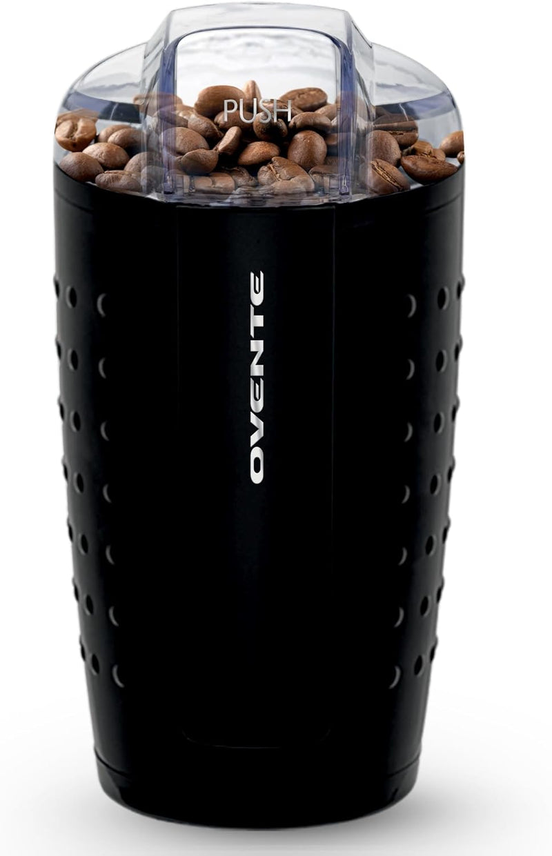 OVENTE Electric Coffee Grinder - Small Portable & Compact Grinding Mill with Stainless Blade for Bean Spices Herb and Tea, Perfect for Home & Kitchen - White CG225W