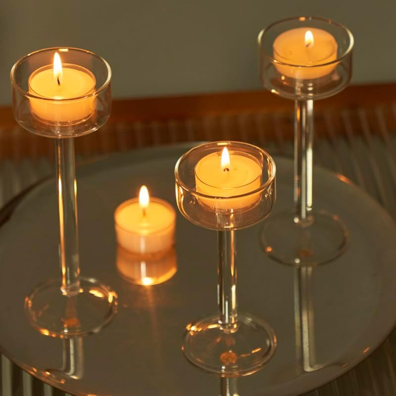 Willceka Tealight Candle Holders Glass Candle Holders Clear Wedding Hurricane Elegant Ideal for Dining Party Home Decor Parties Table Settings Gifts