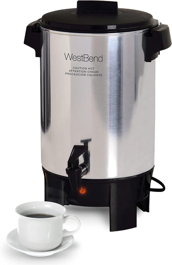 West Bend 58030 Commercial Coffee Urn and Beverage Dispenser with Automatic Temperature Control, 30 Cup, Polished Aluminum,Silver