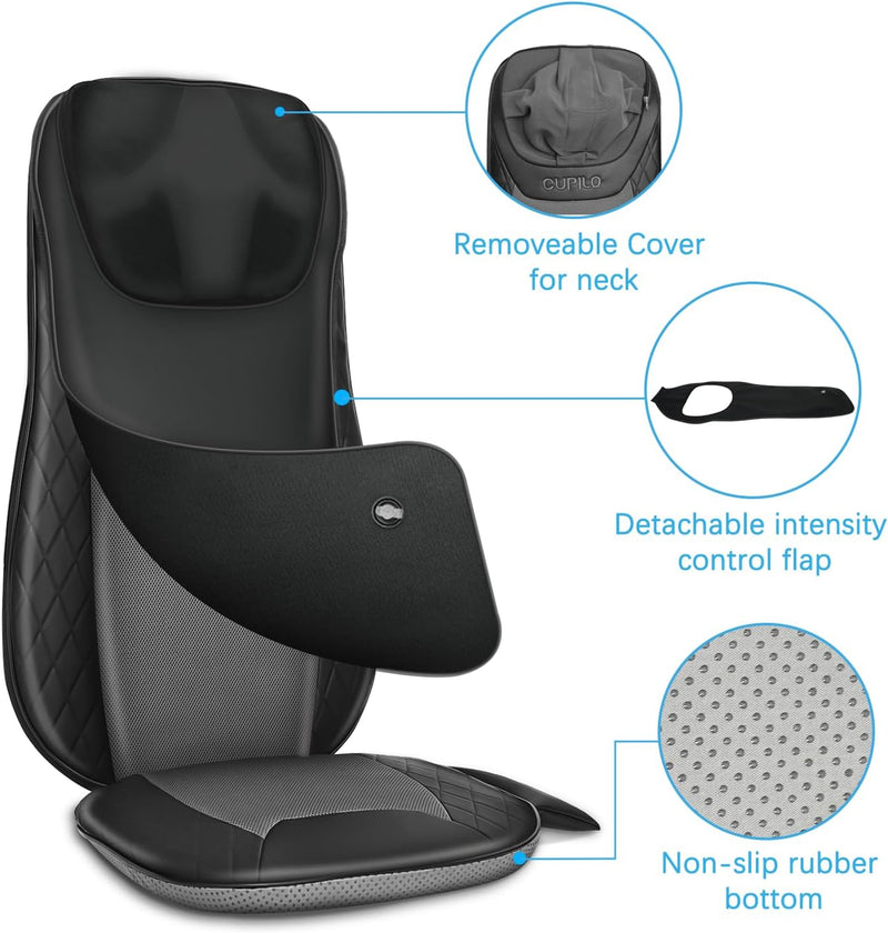 CuPiLo Shiatsu Neck Back Massager with Heat, Massage Chair Pad for Full Body Pain Relief, Inflatable Flaps Back Support, Chair Massage Pad, Seat Massager for Chair, Home, Gifts for Elder, Man or Woman