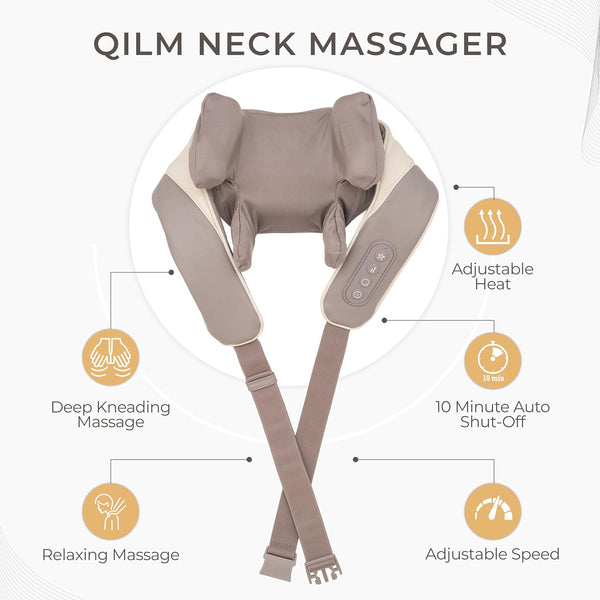 QILM Back and Neck Massager with Heat, Multifunctional 5D Shiatsu Massaging for Pain Relief Deep Tissue, Portable Pillow Heating Pad for Traps, Kneading & Shoulder Therapy Stress Relax for Full Body