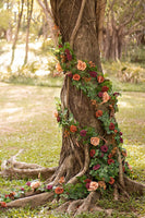 Artificial Rose Flower Runner Rustic Flower Garland Floral Arrangements Wedding Ceremony Backdrop Arch Flowers Table Centerpieces Decorations (5FT Long, Sunset Terracotta)