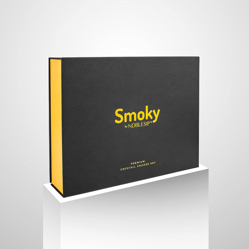 Whiskey Smoker Kit SMOKY PREMIUM, all in 1 Bar Set to easy smoke Cocktail Drinks, Whisky, Scotch, Bourbon, Old Fashioned. Designer gift box, Selected Flavors, Cocktail Recipes. Unique whiskey man gift