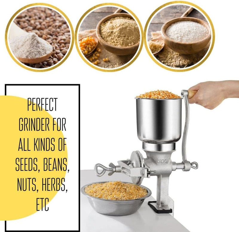 Hand Crack Corn Grain Mill Grinder Manual Mill Food Grinder Grain Mill Iron Wondermill for Corn Coffee Food Wheat Oats Nut Herbs Spices Seeds Grinder Great for Restaurants Commercial Kitchens Bakery