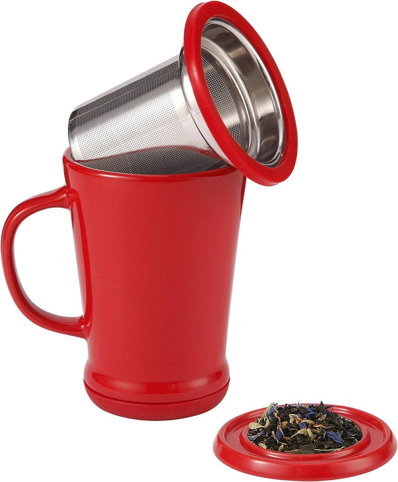 casaWare Tilt and Drip Tea Infuser Ceramic Mug, 14-Ounce (Azure Berry)