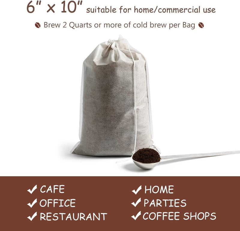 Cold Brew Coffee Bags 60 Count Disposable Fine Mesh Brewing Bags for Concentrate/Iced Coffee Maker, French/Cold Press Kit, Hot Tea in Mason Jar or Pitcher, 6 x 10 Inches