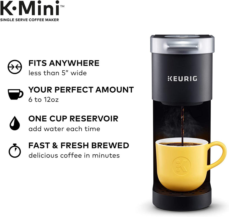 Keurig K-Mini Single Serve Coffee Maker, Black & Travel Mug Fits K-Cup Pod Coffee Maker, 1 Count (Pack of 1), Stainless Steel