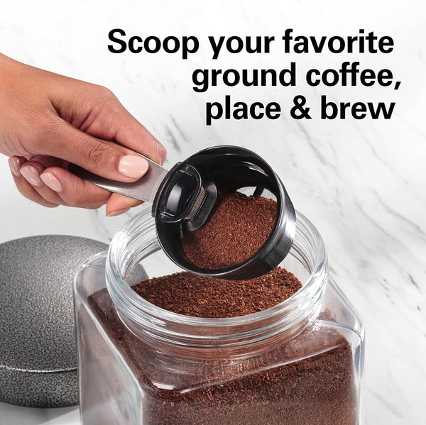 Hamilton Beach The Scoop Single Serve Coffee Maker & Fast Grounds Brewer, Brews in Minutes, 8-14oz. Cups, Stainless Steel