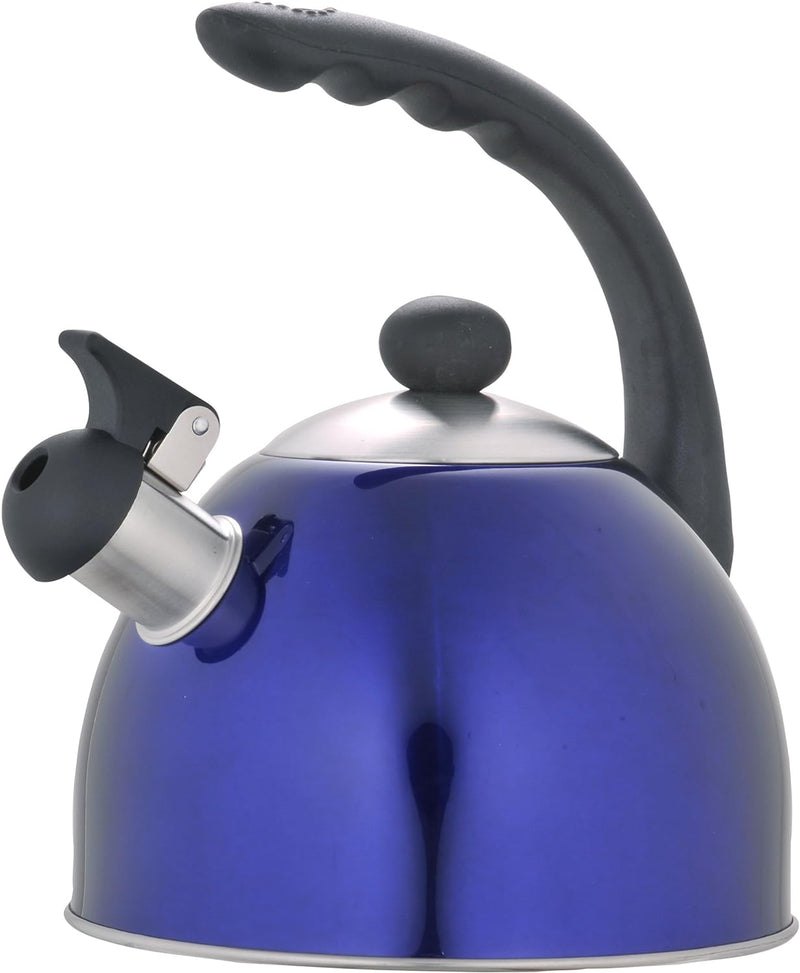 Creative Home Rhapsody 2.1 Qt. Stainless Steel Stovetop Whistling Tea Kettle with Ergonomic Heat Resist Handle Easy Pour Spout, Metallic Blue