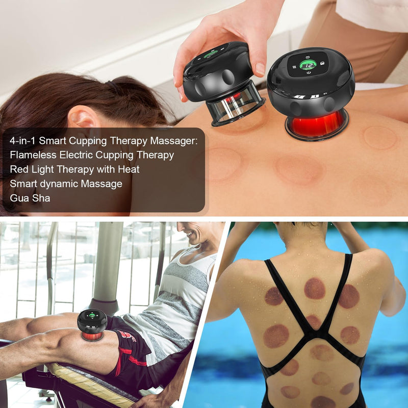 2 Electric Cupping Therapy Set, 4-in-1 Smart Cupping Therapy Massager with Red Light Therapy, Gua Sha Massage Tool, Relieves Neck Shoulder Back Aches Muscle Soreness, Improves Blood Circulation