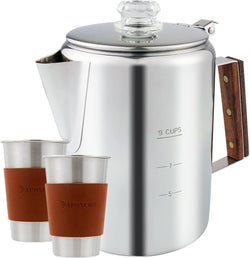 APOXCON Coffee Percolator, Camping Coffee Pot 9 Cups Stainless Steel Coffee Maker with Clear Top Glass Knob, Percolator Coffee Pot for Campfire or Stovetop Coffee Making Outdoor Traveling Fast Brew