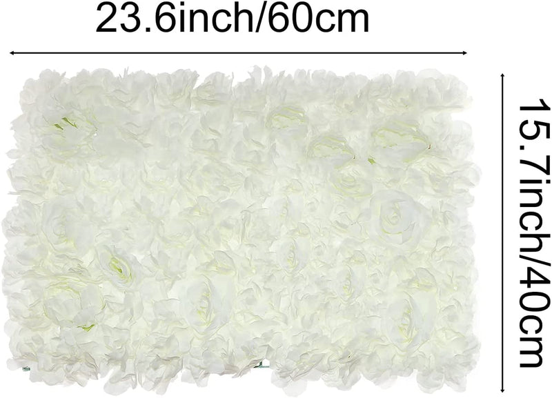 Artificial Flower Wall Panel Set - White Rose Mat for Wedding Party Shower Dcor - 6PC 24 X 16 Set