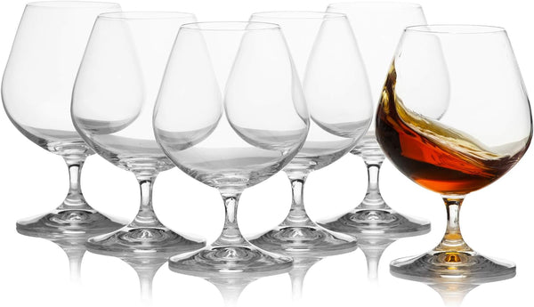 Aurillac Brandy Snifter Glass Set Of 6 | Cognac Glasses | Port Glasses For Brandy, Cognac, Whiskey | 100% Lead-Free Crystal Glass For Wedding Anniversary Christmas (13.5 Oz)