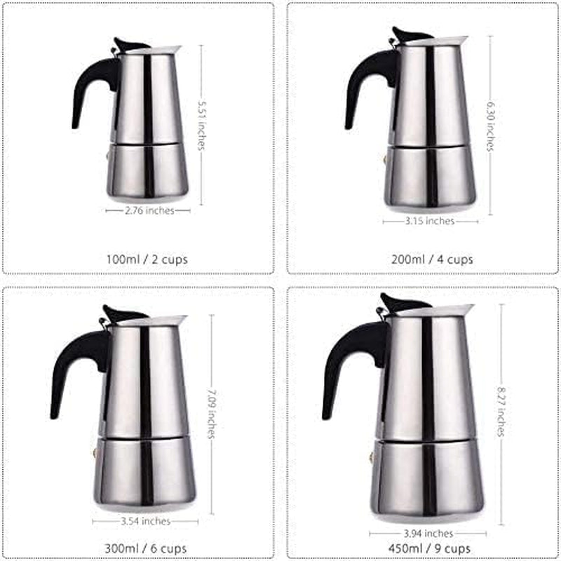 kkhouse Stainless Steel Coffee Pot Mocha Espresso Latte Percolator Stove Coffee Maker Pot Percolator Drink Tool Cafetiere Latte Stovetop (200ml)